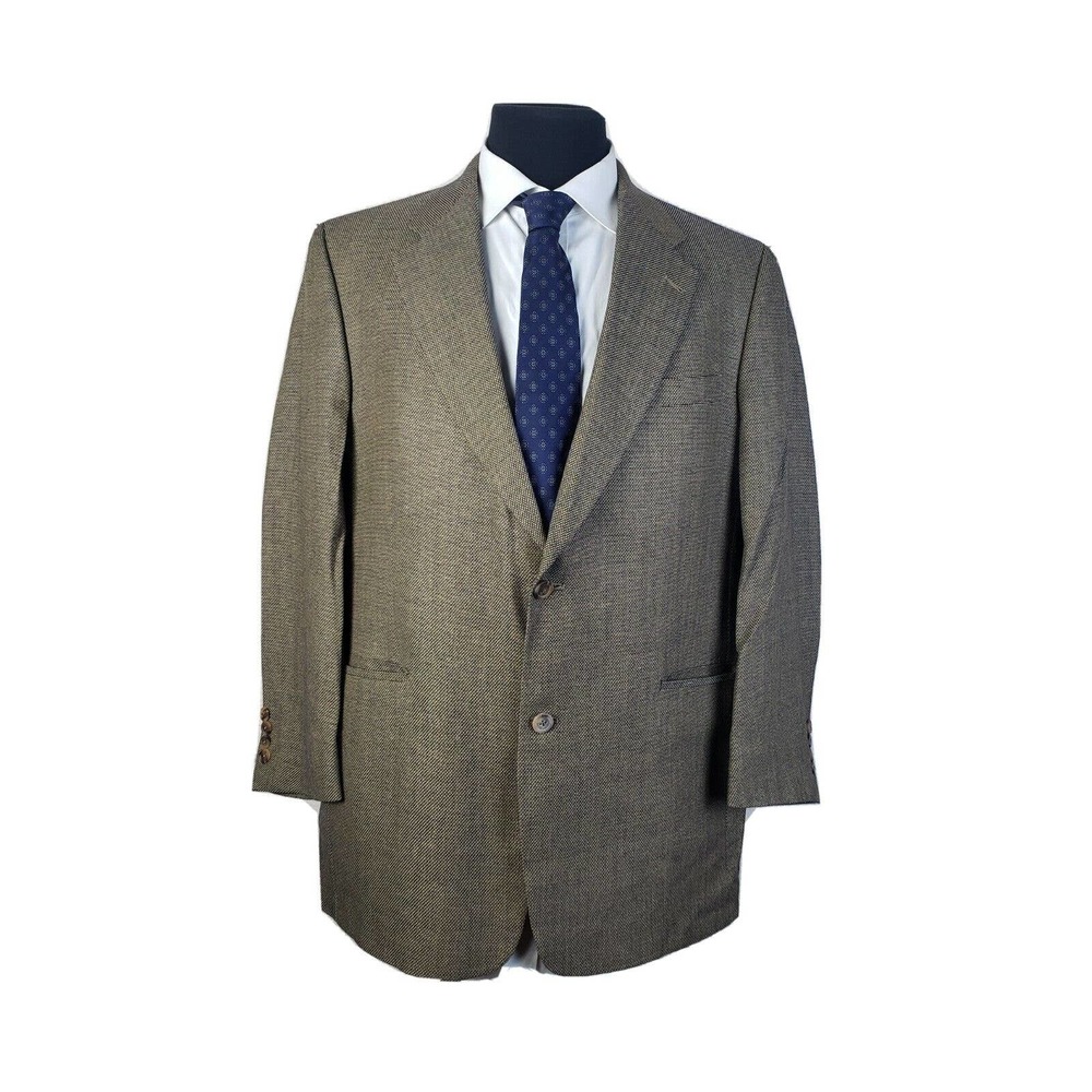 Hart Schaffner Marx Gold Trumpeter Brown Gold 2 Button Wool Blazer Mens 44R